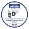 Puget Sound Business Journal Middle Market Fast 50 award logo mentioning Coastal Financial Corp Ranked #1 in 2023
