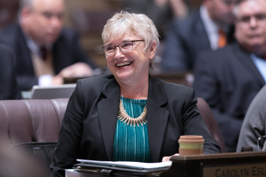 Rep. Carolyn Eslick, 39th District, smiling in chamber
